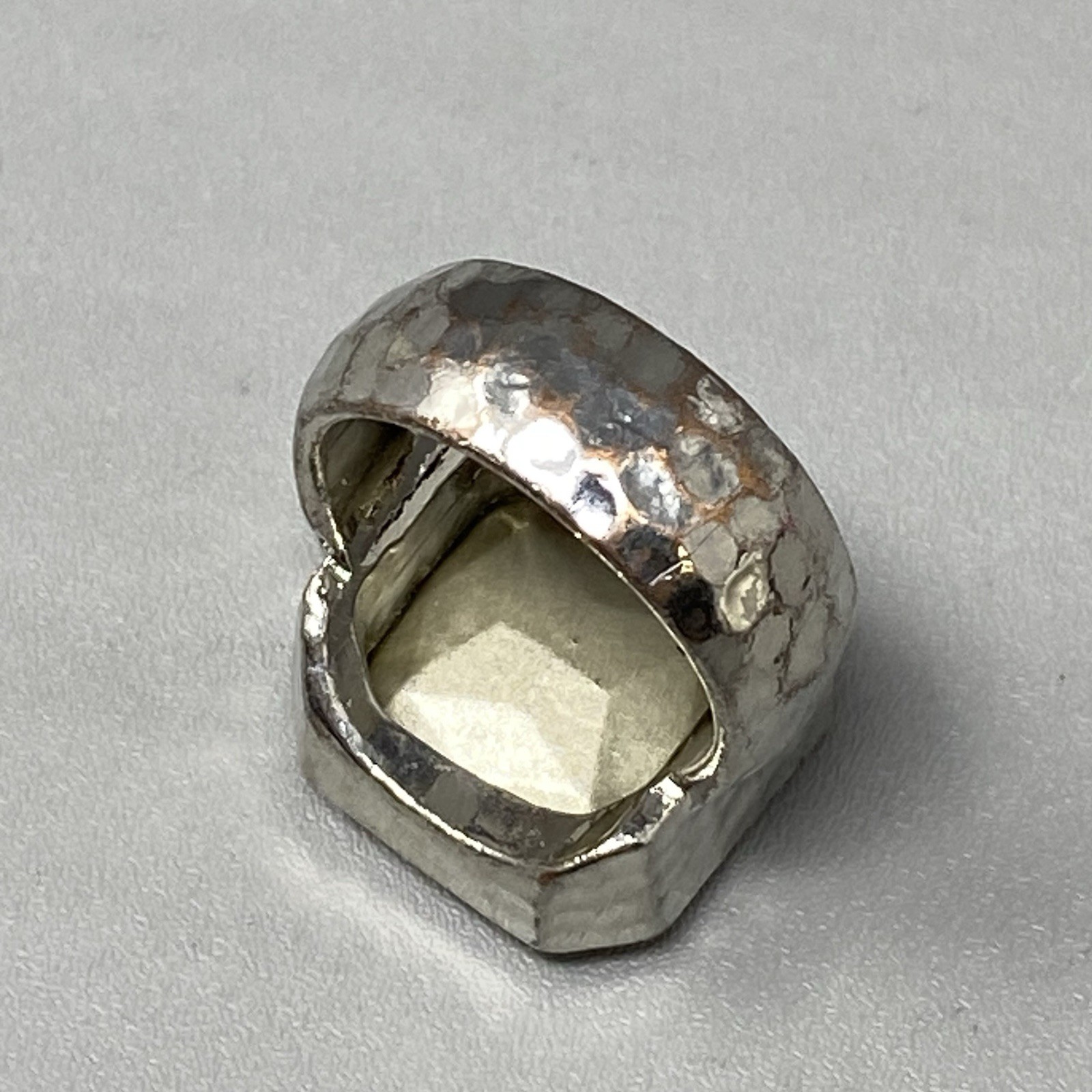 Large Rhinestone Ring Clear Glass Silver Tone Band Bezel Set Wide Band Sz 7.75