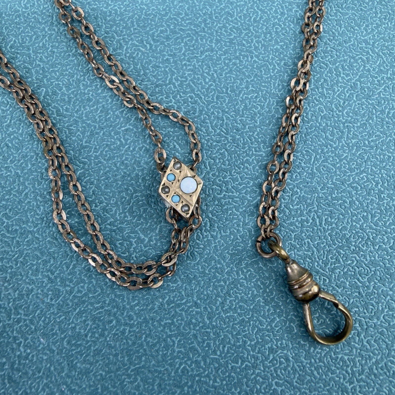 Victorian Antique 10K SOLID GOLD Pearl Turquoise SLIDE 48 GF Watch Chain D&C Fob