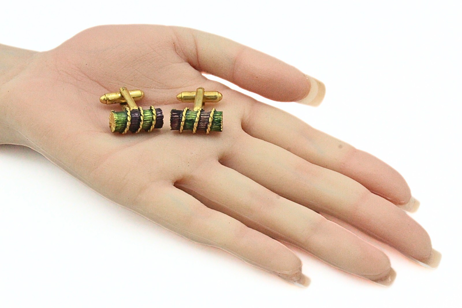 Dante Designer Signed Gold Plate Enamel Twisted Rope Lumber Cufflinks