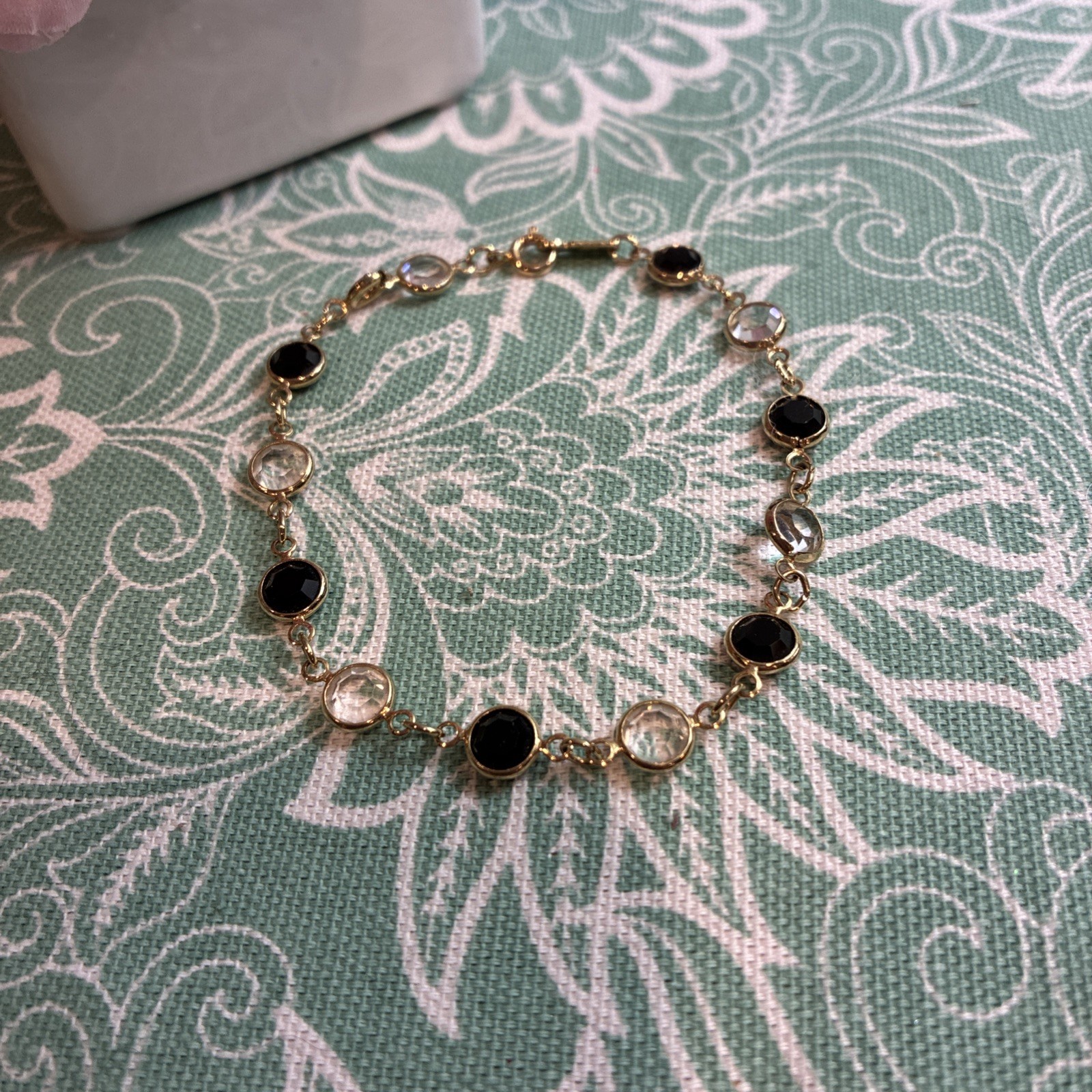 Vintage Swarovski Faceted Round Clear And Black Crystal Gold Tone Swan Bracelet