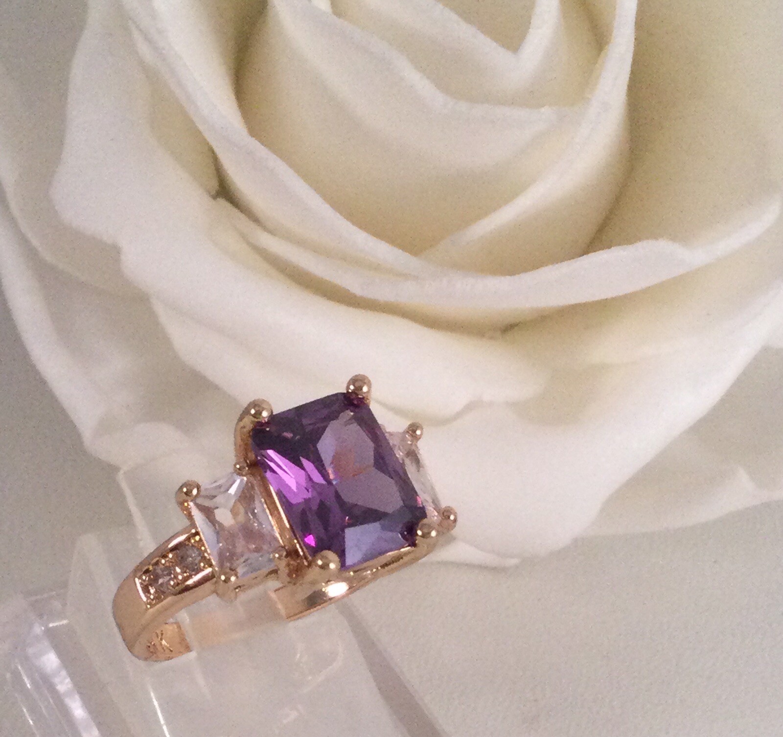 Vintage Jewellery Gold Ring Amethyst White Sapphires Antique Deco Jewelry sz 7