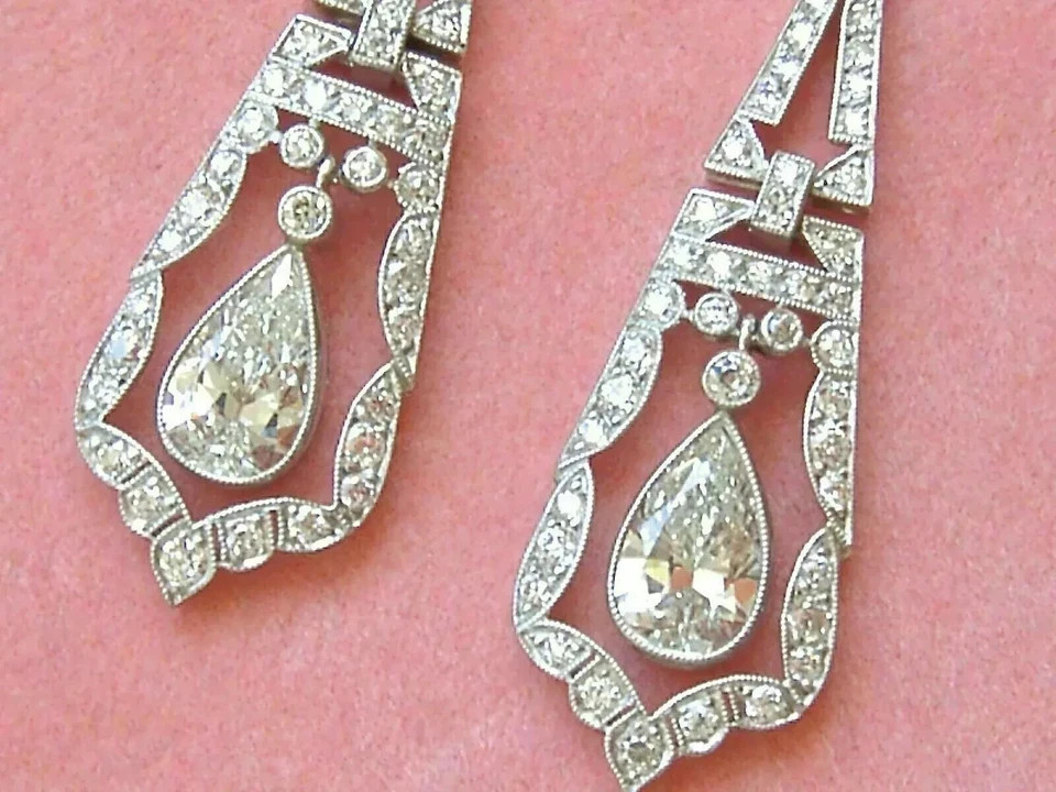 Art Deco Style Lab Created Diamond Engagement &Wedding 14K White Gold FN Earring