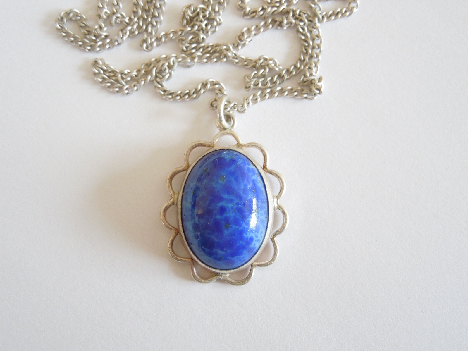 Necklace With Pendant And Blue Stone Cabochon 7.2 G/Approx 50 Cm/3.0 X 1.9 Cm