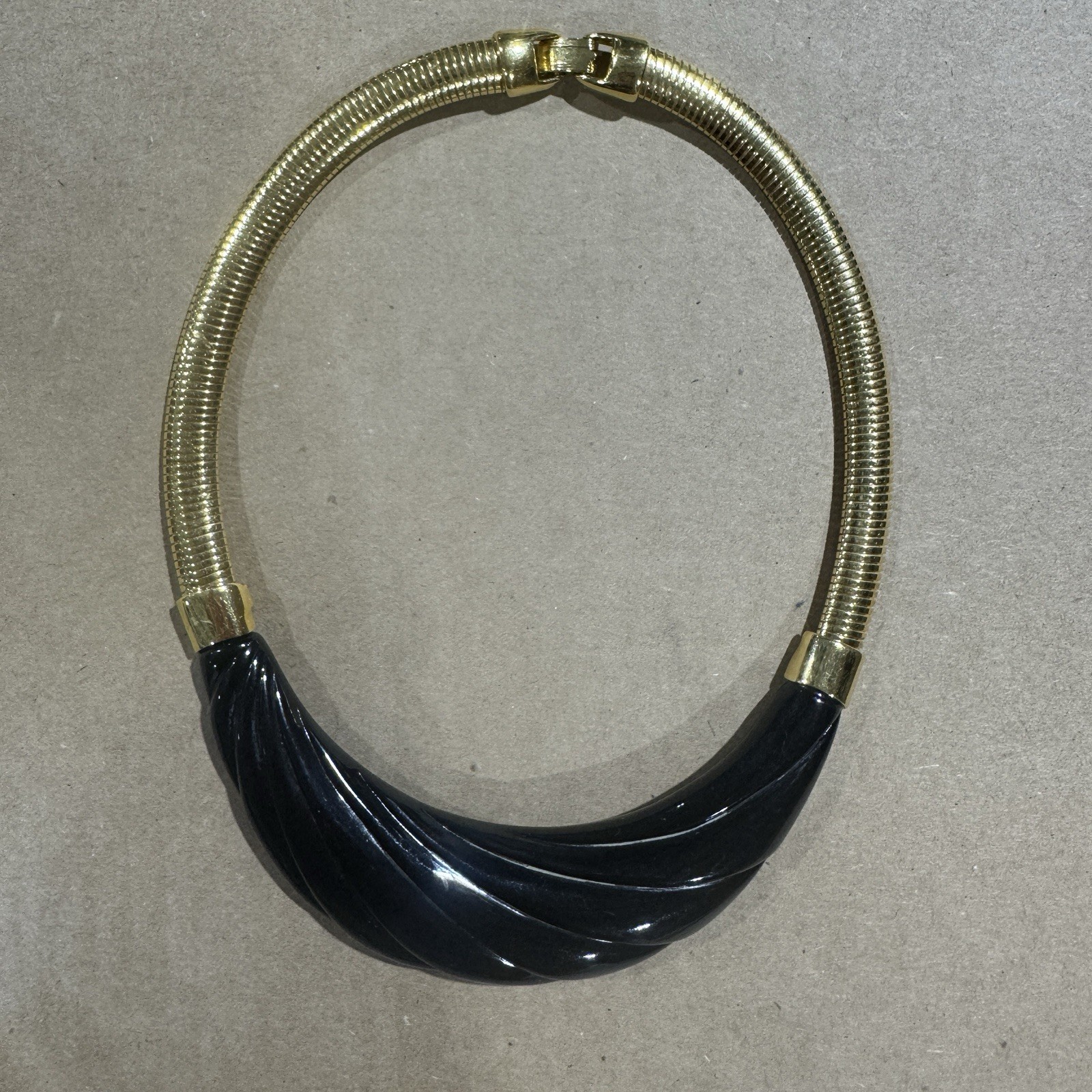 Vintage MONET 1980s Black Molded Lucite Swirl bib Deco Statement Runway Collar