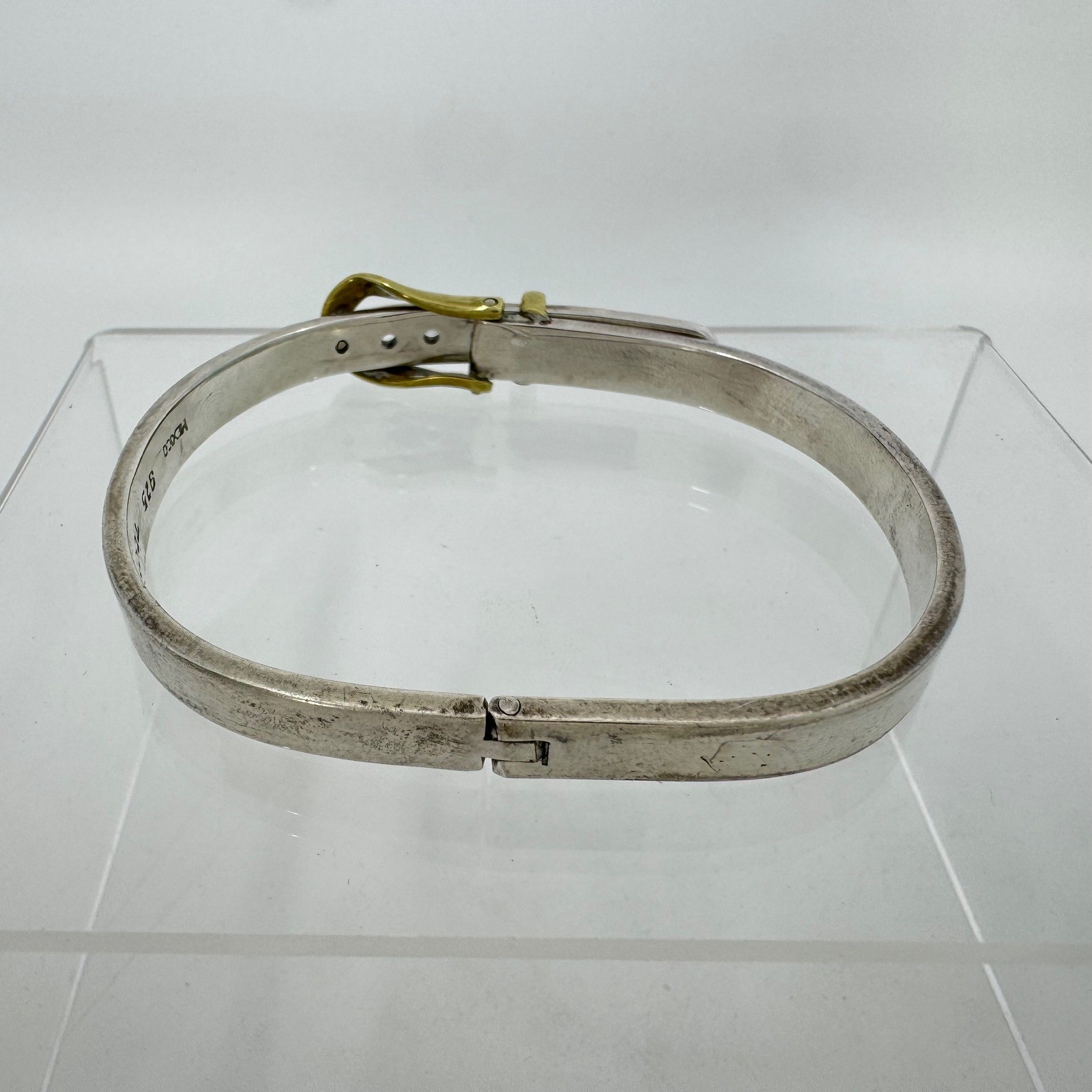 Vintage Taxco Mexico 925 Sterling Silver Brass Belt Buckle Bangle Bracelet 30g