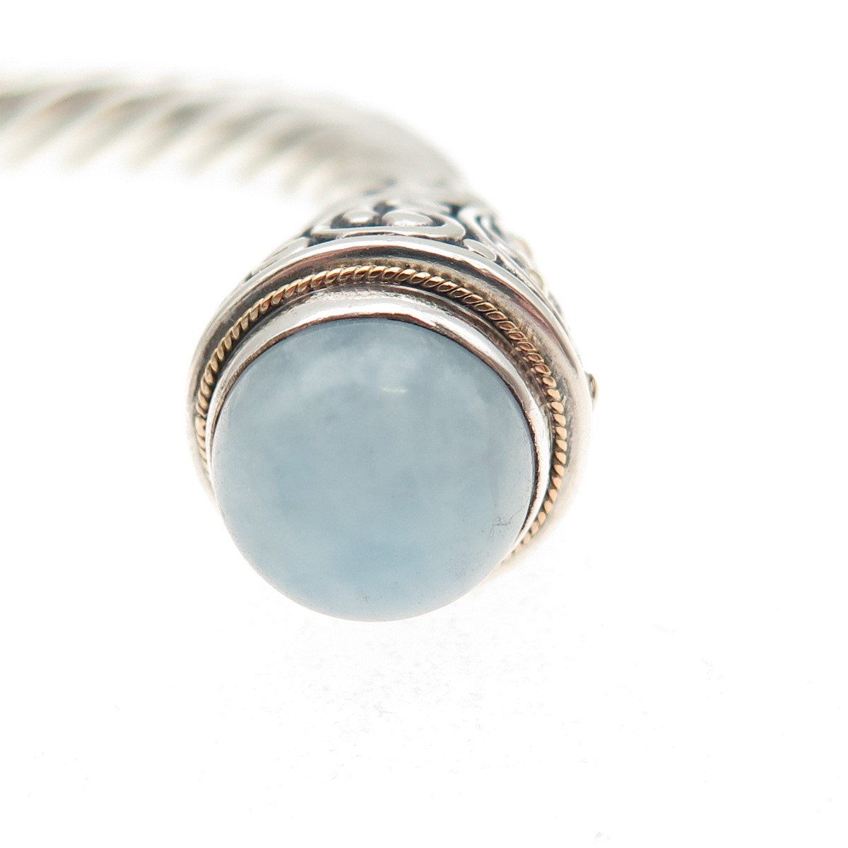 Robert Manse 925 Sterling Silver 18K Gold Vintage Real Aquamarine Bracelet 6″
