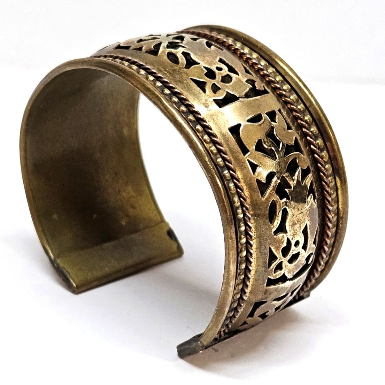 VINTAGE Pierced Metal Filigree Cuff Bracelet Made in India