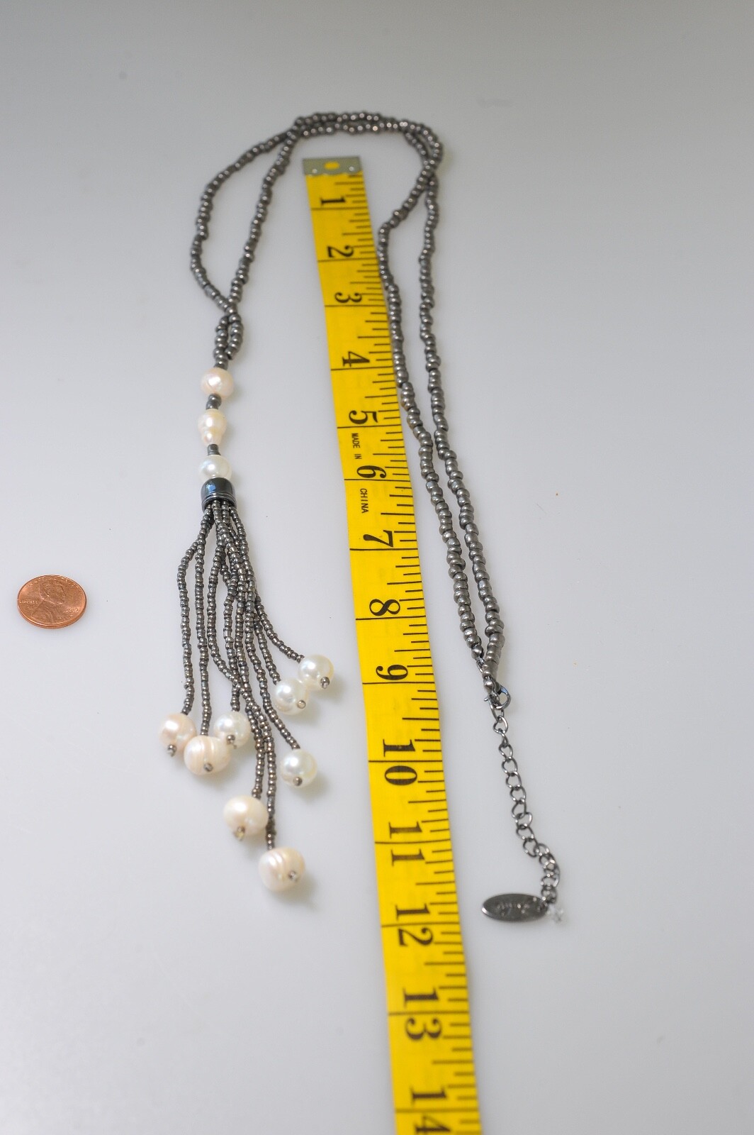 Jules B signed Trendy long faux pearl bead dangle drop tassel Necklace BD7