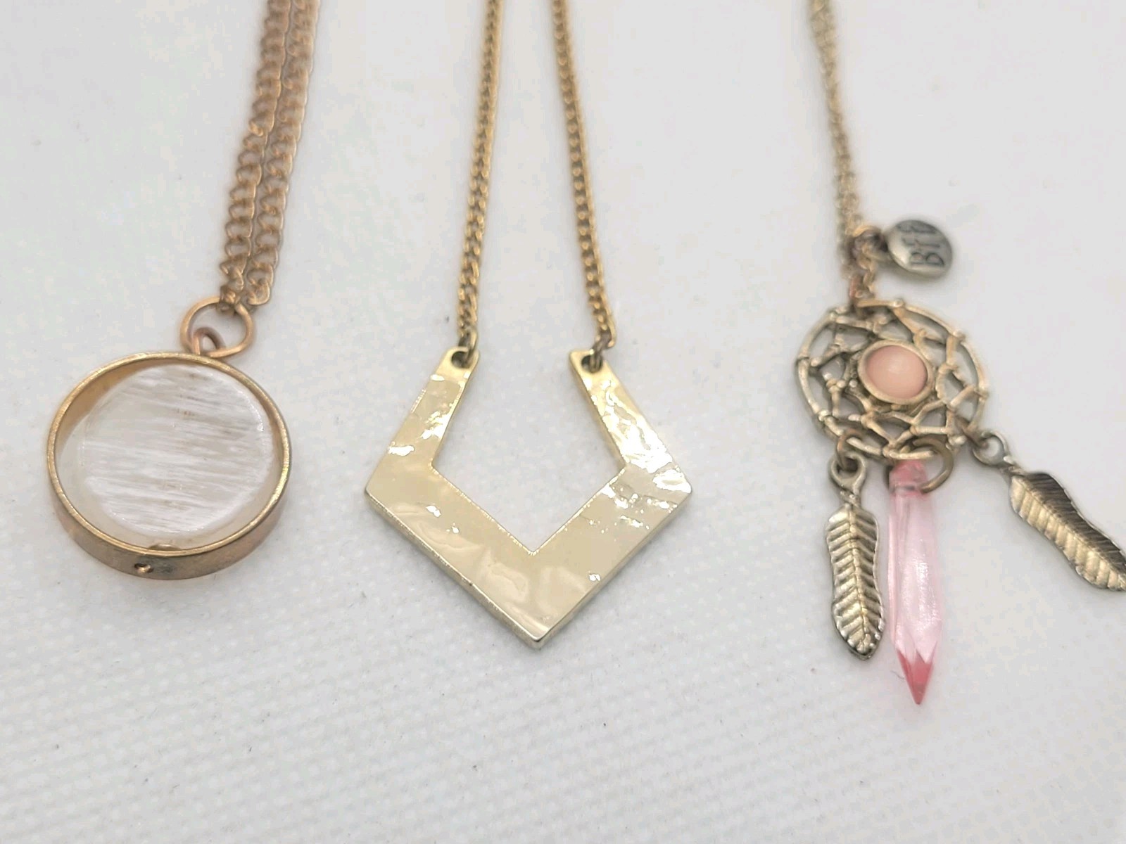 Set Of 3 Vintage Gold Tone Necklace Chain Pedant Charm.