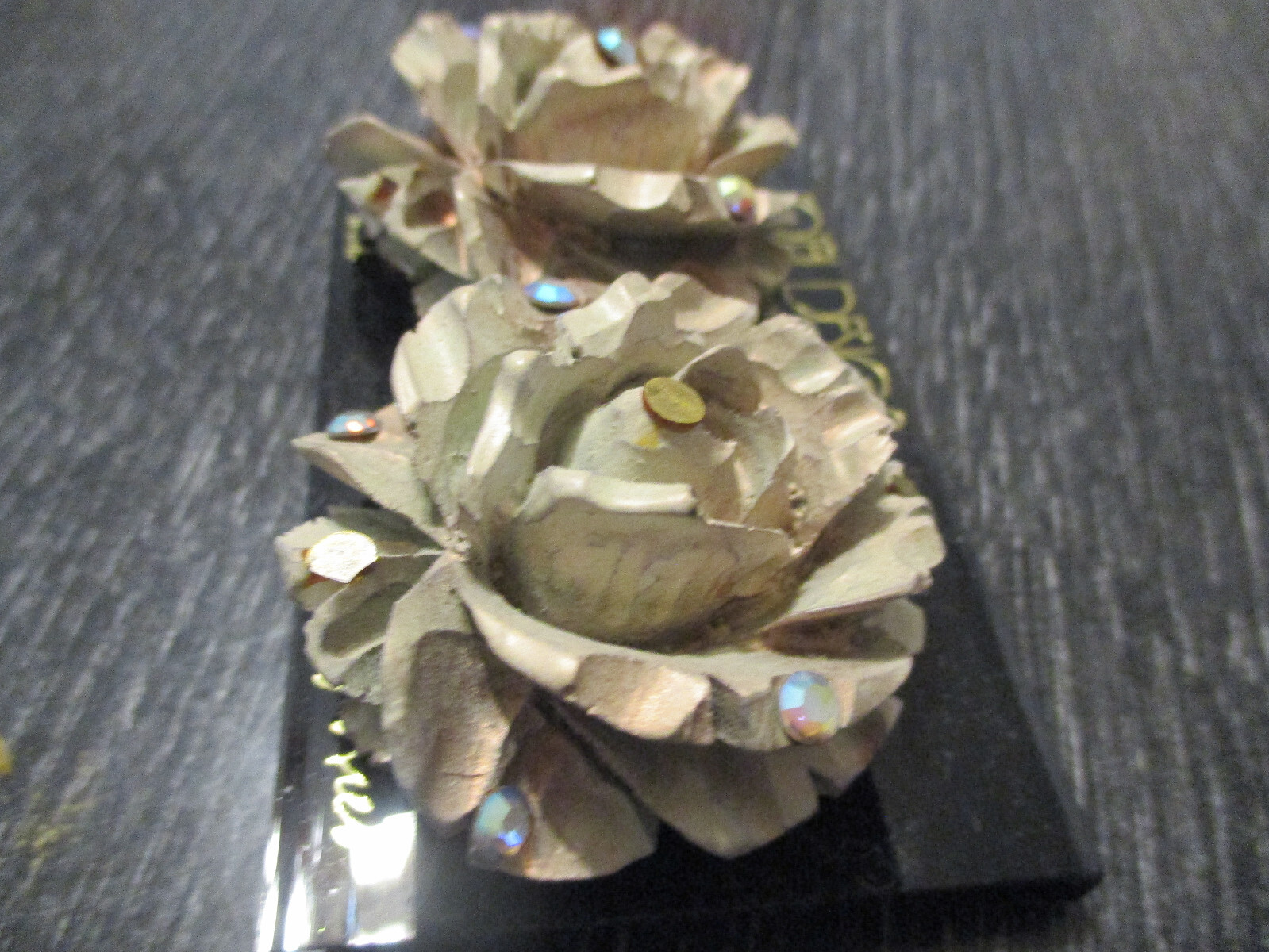 Vintage Designer Artisan Signed Jeff Lieb Crystal 3D Rose 1-5/8″ Clip Earrings!
