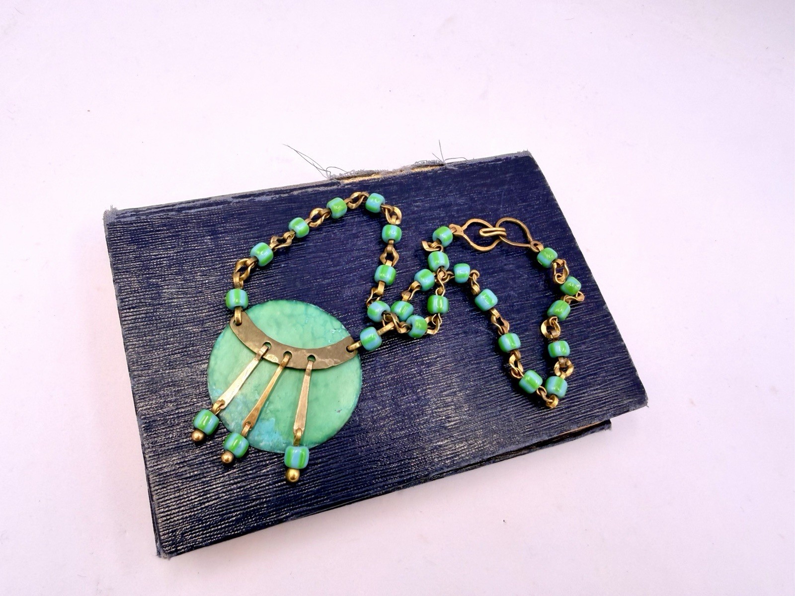 Vintage Oxidized Green OOAK Handmade Chain Statement Collar Necklace 15” DbG Z