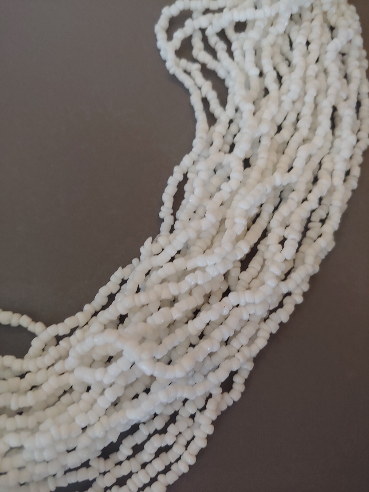 Vintage necklace multiple strands white glass trade beads torsade no metal 20″