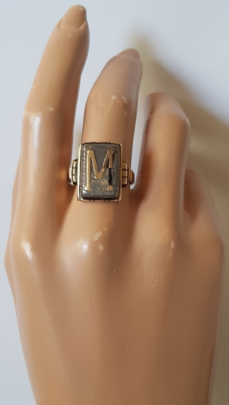 Antique Vintage Solid 14K Gold Hematite? Monogram Signet Ring For Repair 10.9gms