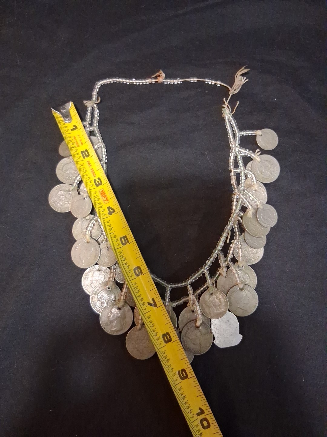 Coins From Around The World Necklace 1930s-60s Clear Beads String Custom Made