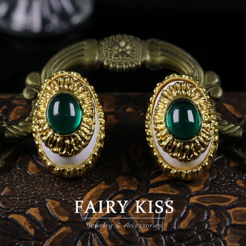 Retro Jewelry French Court Style Plated With Real Gold Glass Eye Studs