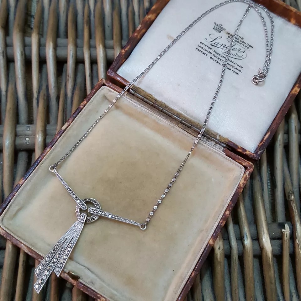 Art Deco Lab Created Diamond Bridal Wedding Gift Pendent 14K White Gold Finish