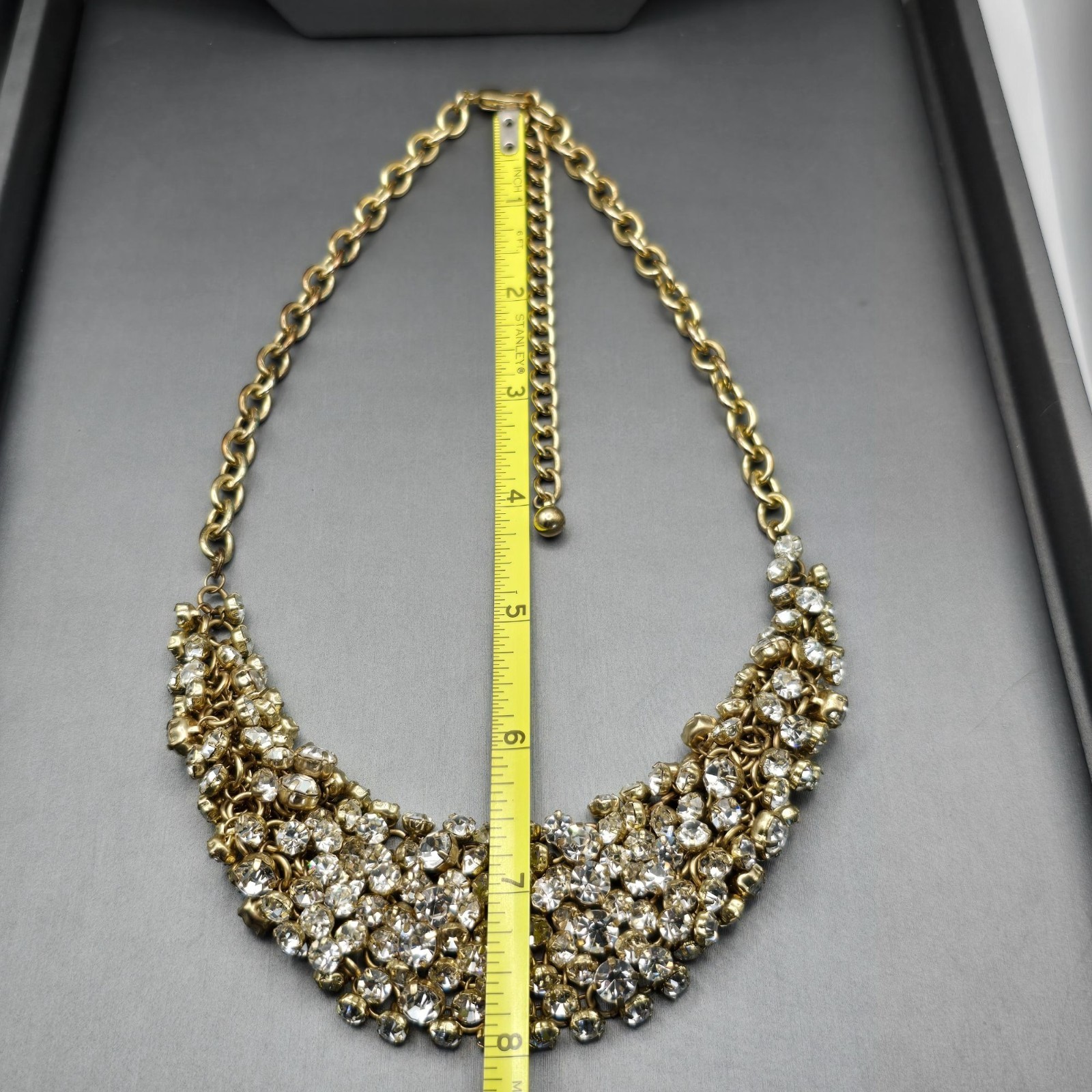 Gold-Tone Statement Necklace & Drop Earrings Set w/ Prong Set Clear Rhinestones