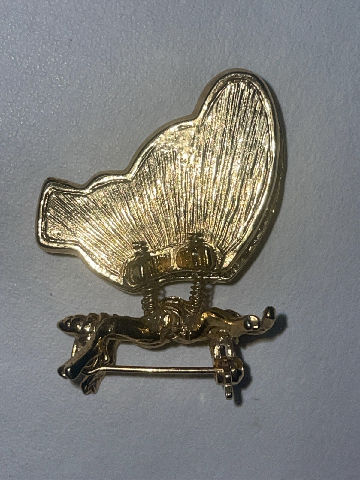 Vintage Gold Tone Butterfly Brooch, with Trember Abalone Wings Missing Zircons