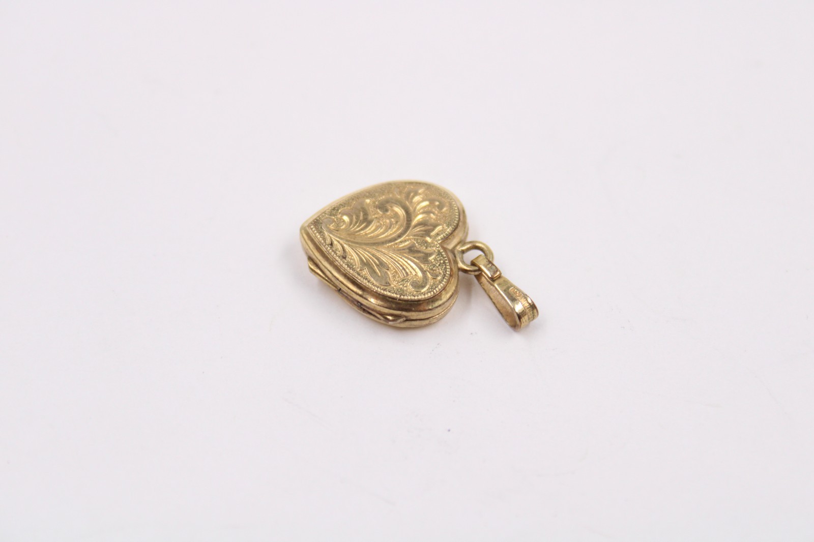 RG Germany A*D Rolled Gold Heart Picture Locket Etched Floral Motif