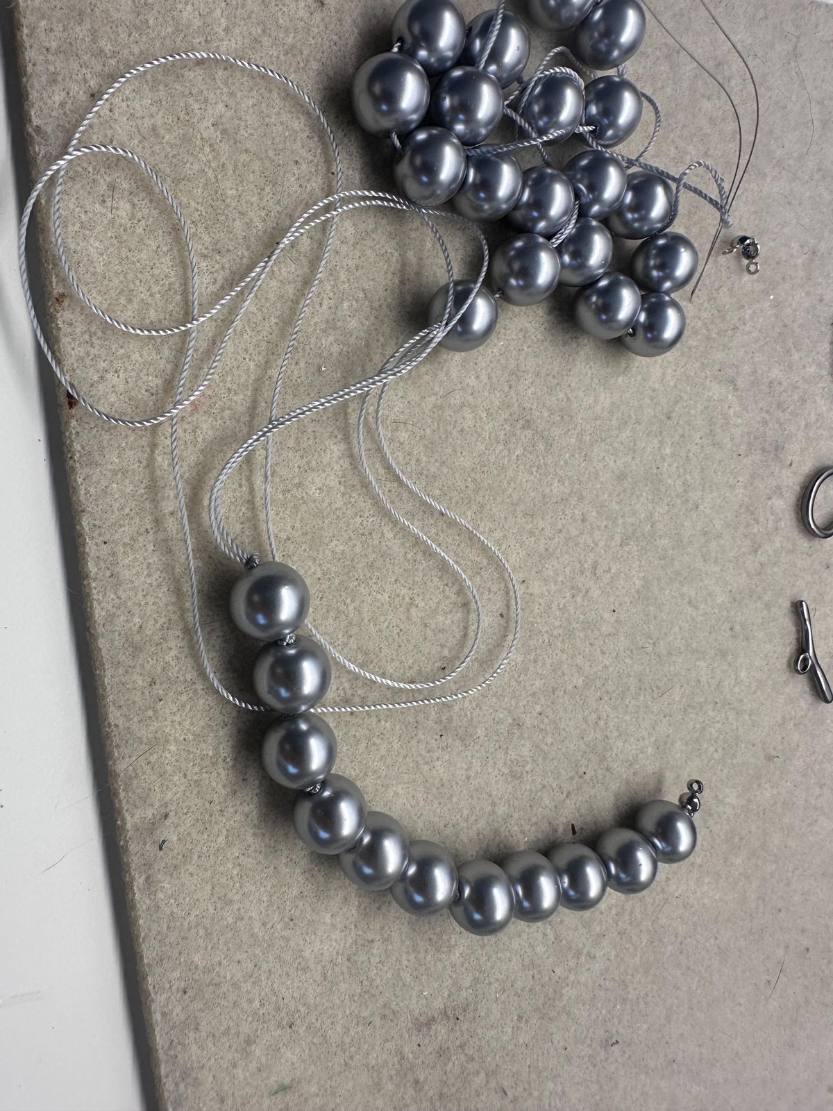Minimalist Light Grey Glass Pearl Choker Stainless Toggle