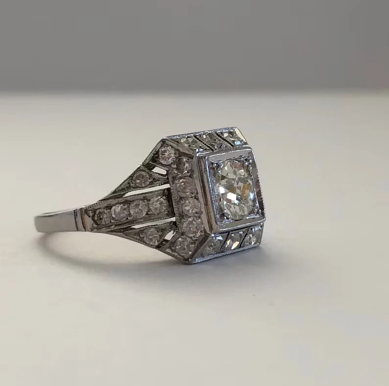 1920s Art Deco Old European Cut 1.5ct Silver Antique Vintage Engagement Her Ring