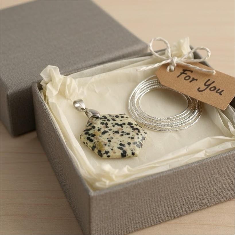 Certified Dalmatian Jasper Hexagon Pendant Necklace | Spotted Gemstone Jewelry