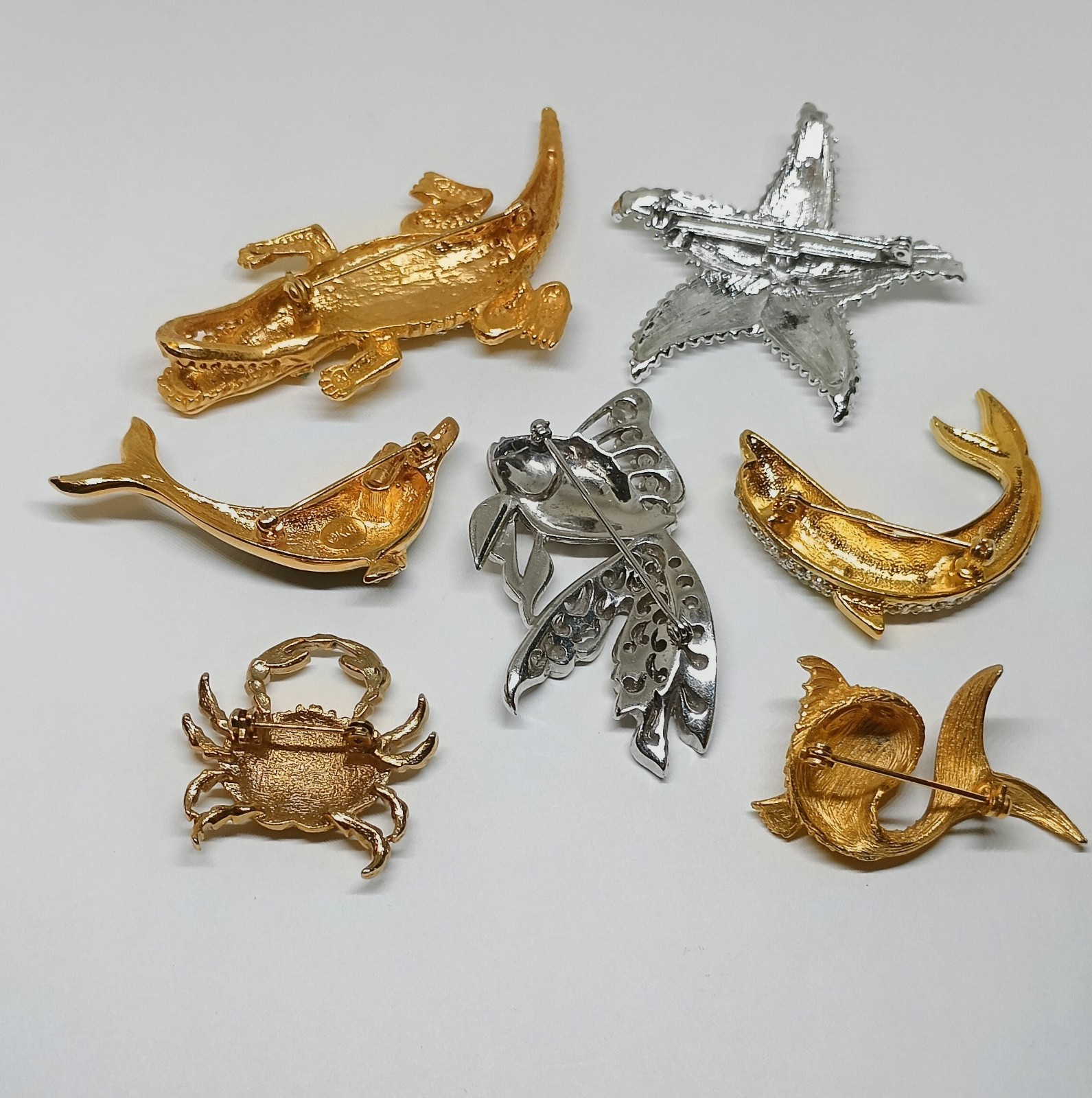 Vintage Lot 7 Sea Shore Brooch Pins Crystal Pave Rhinestone Kenneth J Lane LG