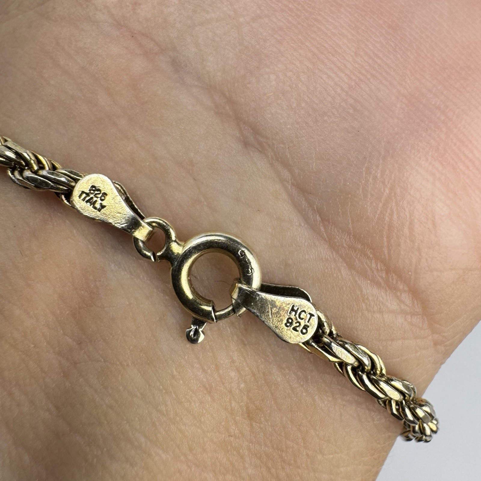 Vintage HCT Italy Gold Plated Sterling Silver Twisted Rope Chain Bracelet 7.75”