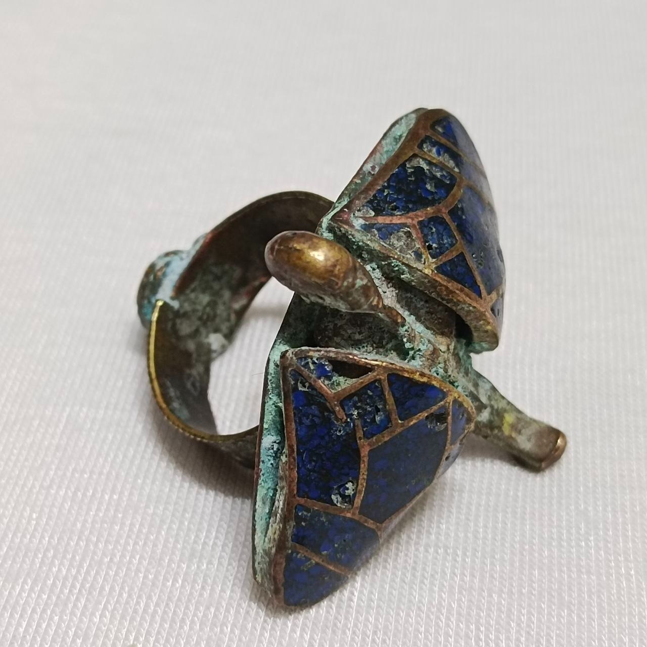 Egyptian Brass Ring Blue Turquoise Cabochon Handmade Vintage Style Jewelry