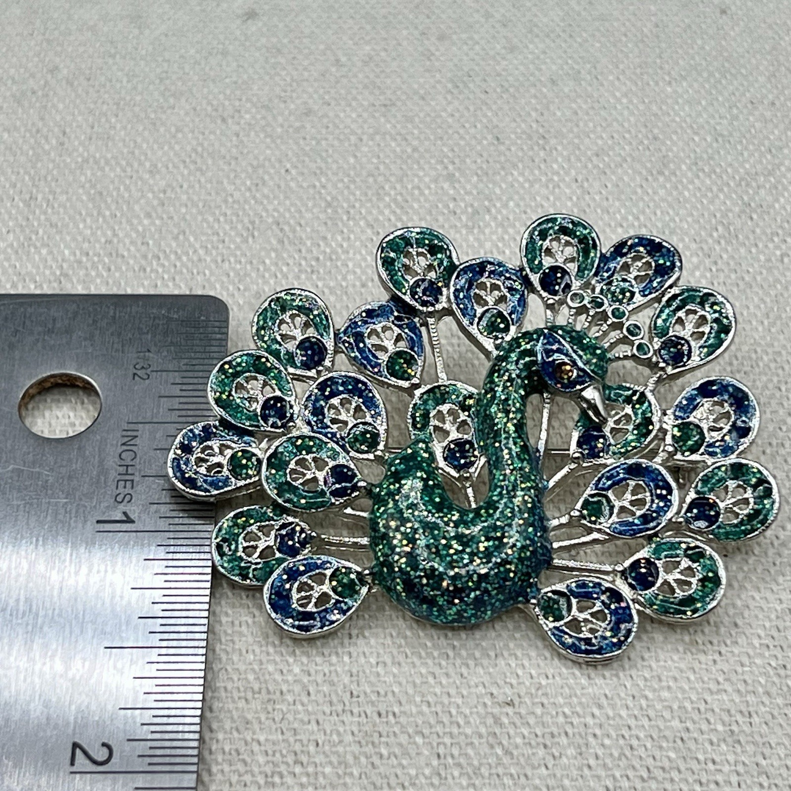 Cobalt Blue Statement Pendant Necklace Set Peacock Brooch Earrings Art Deco Look