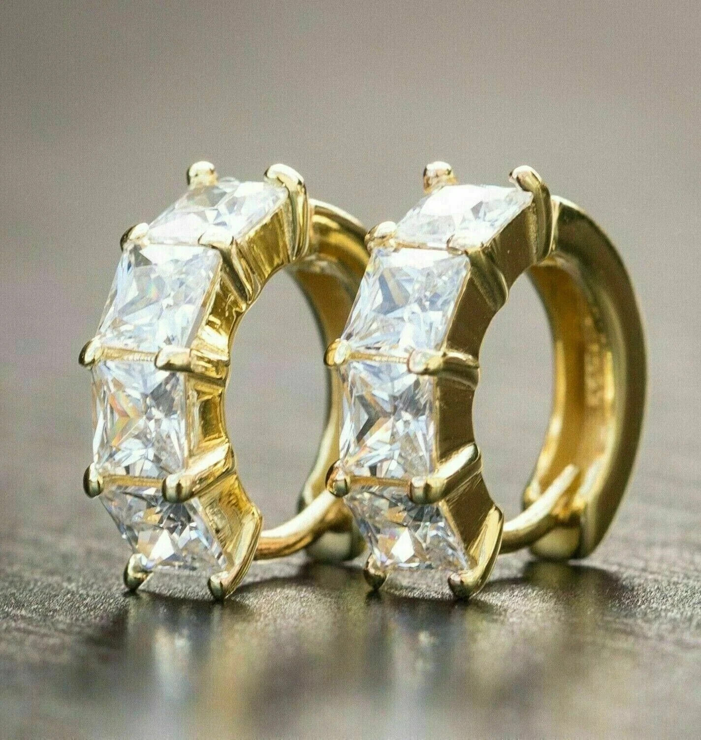 Princess Cut Lab Created Diamond Engagement 14K Yellow Gold Filled Hoop Earrings