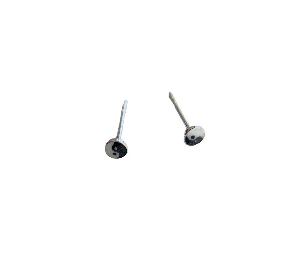 Sterling Silver Tiny Yin Yang Stud Earrings 5mm