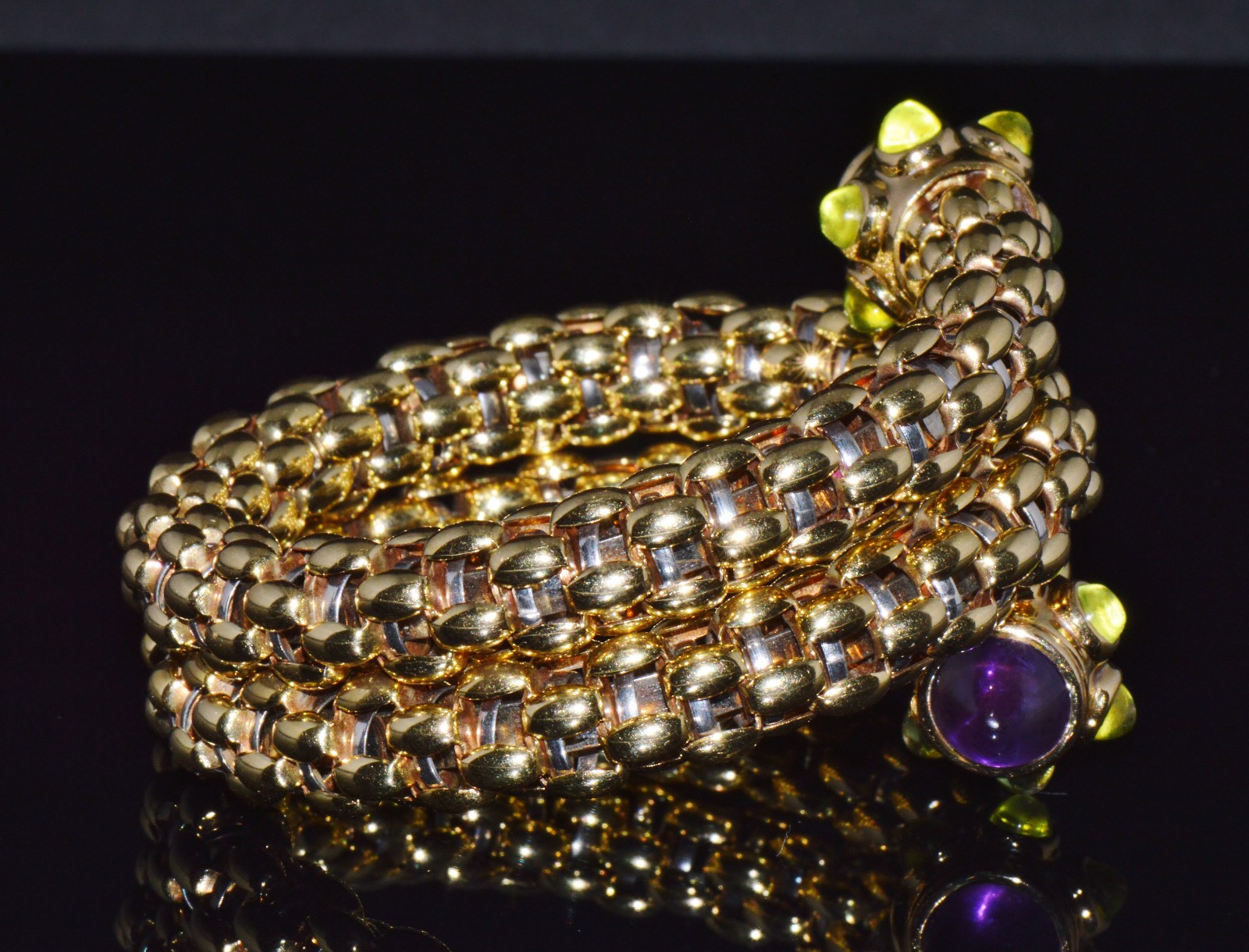 RARE VINTAGE FOPE AMETHYST 18K SOLID GOLD DOUBLE WRAP SNAKE FLEX’IT BRACELET