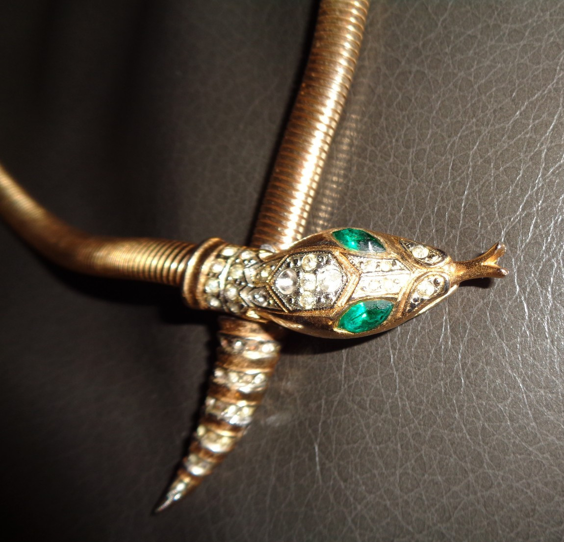 Vintage Coro Snake Choker Necklace Green Eyes “Missing a few Rinestones”