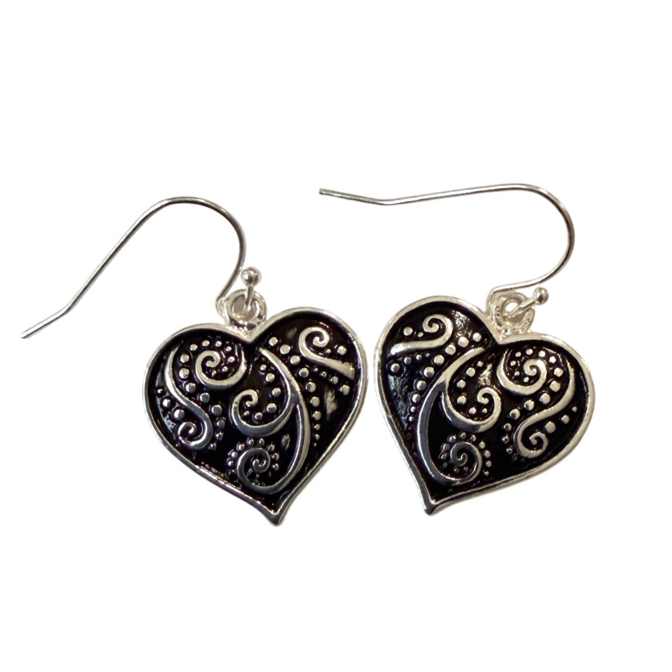 Y2K Vintage Bali Silver Tone Heart Filigree Dangle Earrings 1-1/8″ Nickel Free