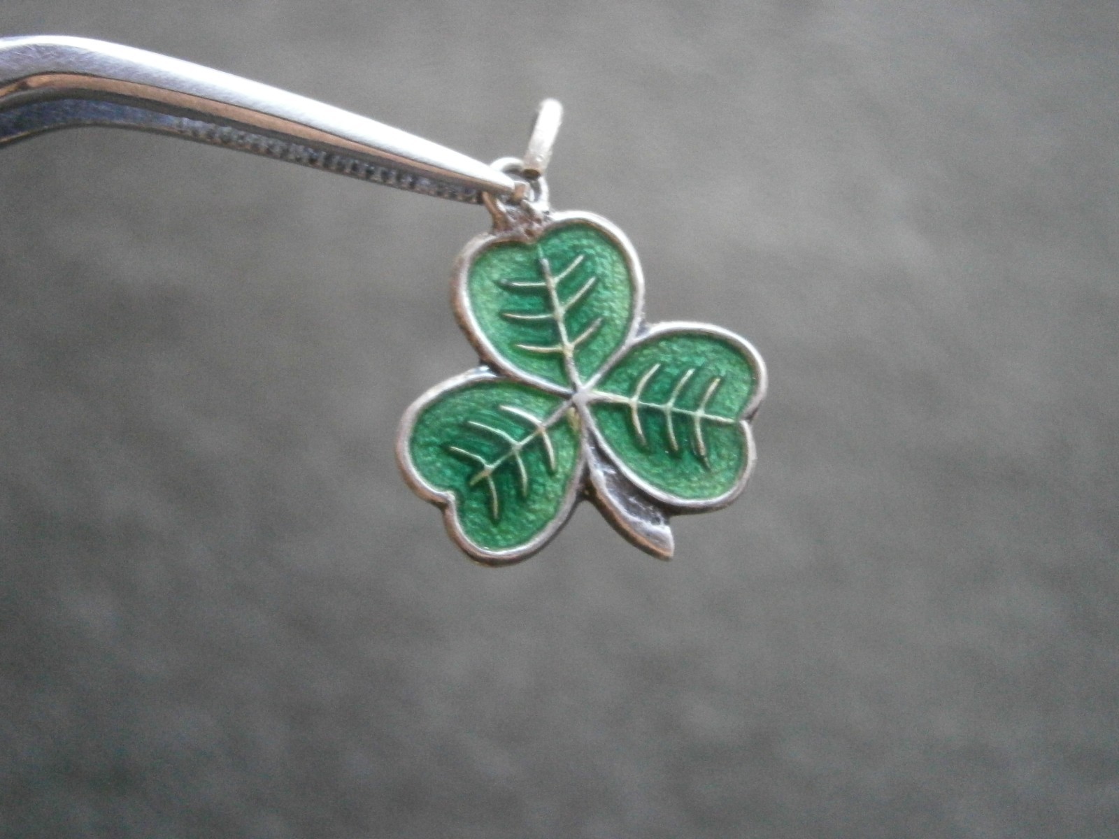Small Lucky Irish Shamrock Vintage Sterling Silver Enamel Bracelet Charm Pendant