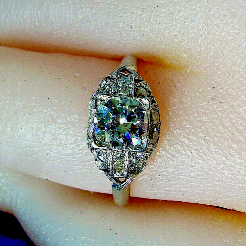 Original EARTH MINED DIAMOND Deco Engagement Ring Vintage PLATINUM Solitaire 6