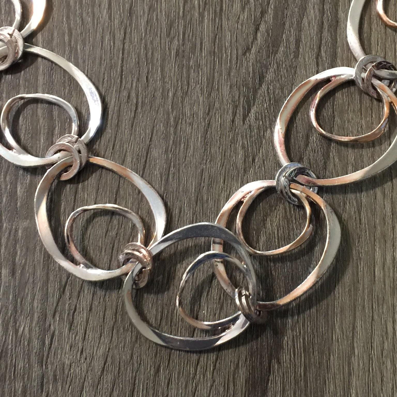 Charming Charlie Statement Necklace Interlocking Ovals Silver Copper Tone