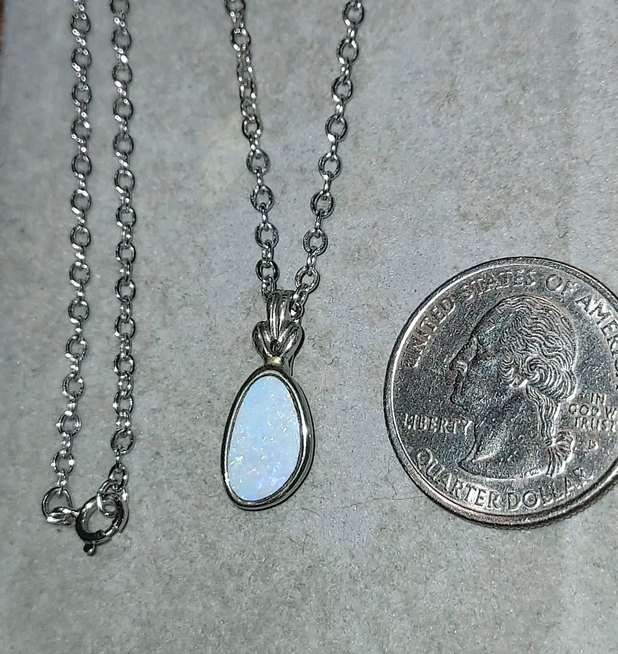 Vintage 925 Sterling Silver Genuine Opal Pendant/Necklace-18″ Chain-6g