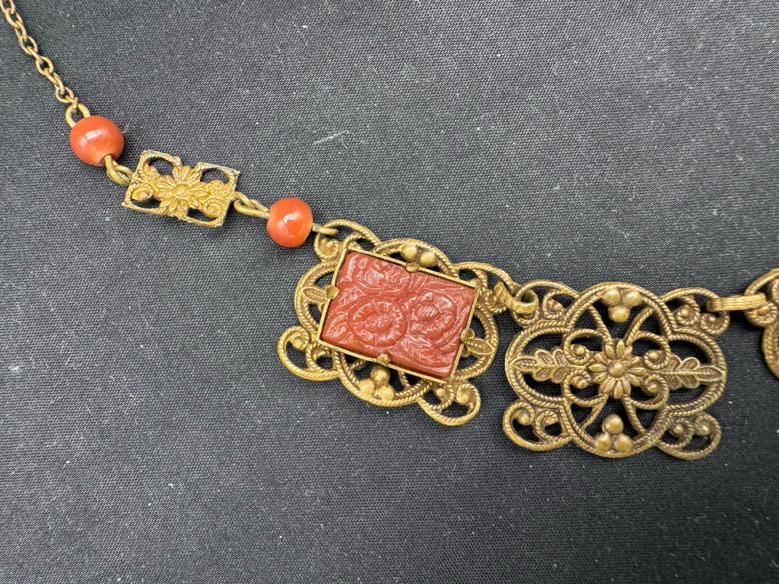 Antique Czech Brass and Glass Necklace
