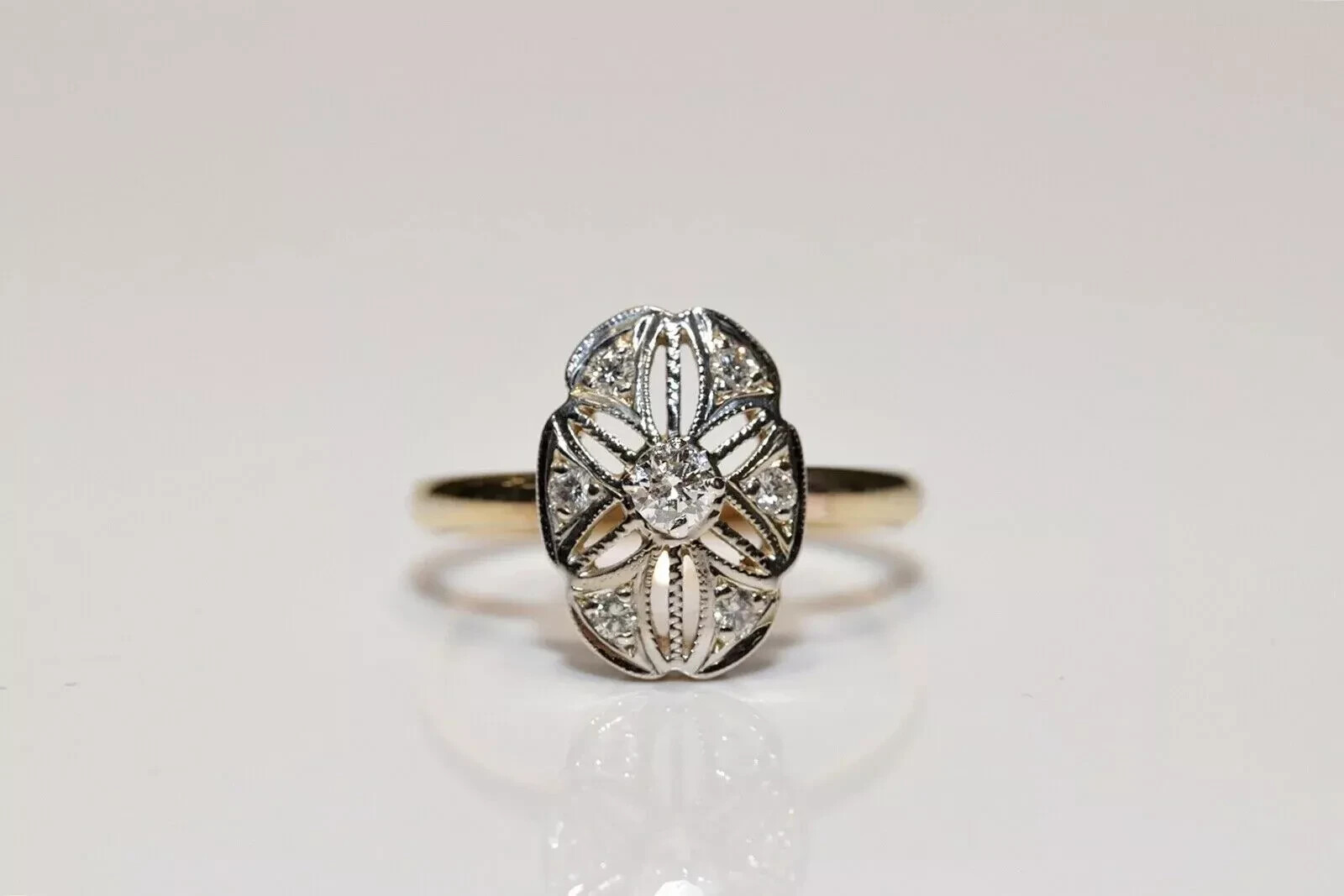 Art Deco Style Lab Created Diamond Filigree Floral 14K White Gold FN Gift Ring