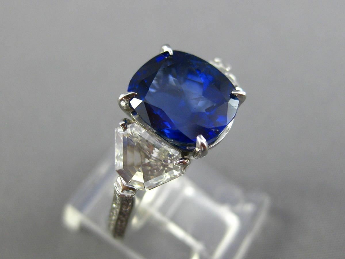 LARGE CERTIFIED 5.35CT DIAMOND & SAPPHIRE NONE HEATED PLATINUM ENGAGEMENT RING