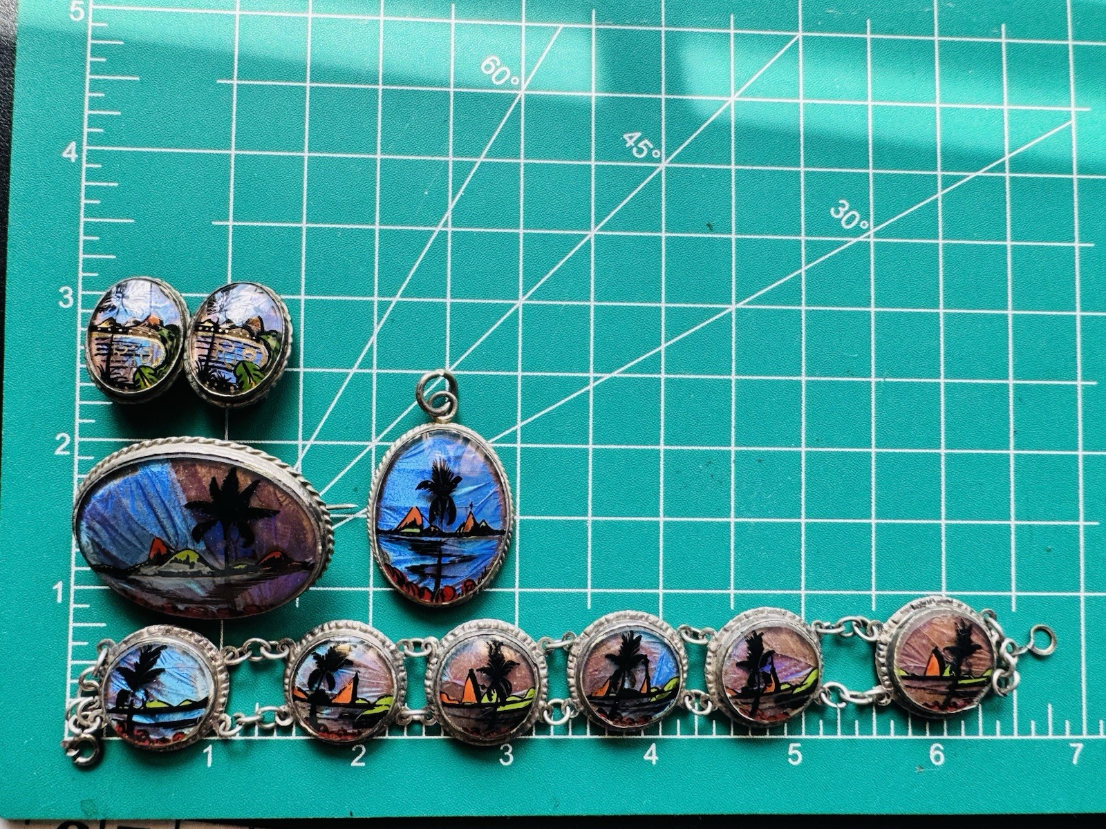 Vintage Alfano Brazil Butterfly Wing Jewelry Set Estate Find