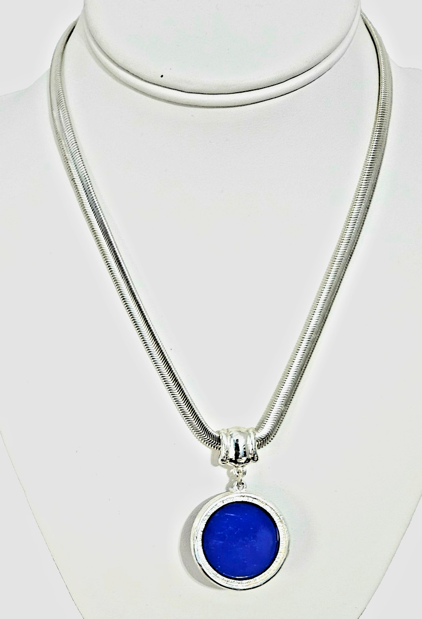 Vintage Crown Trifari Flexible Snake Chain and Large Faceted Blue Stone Pendant