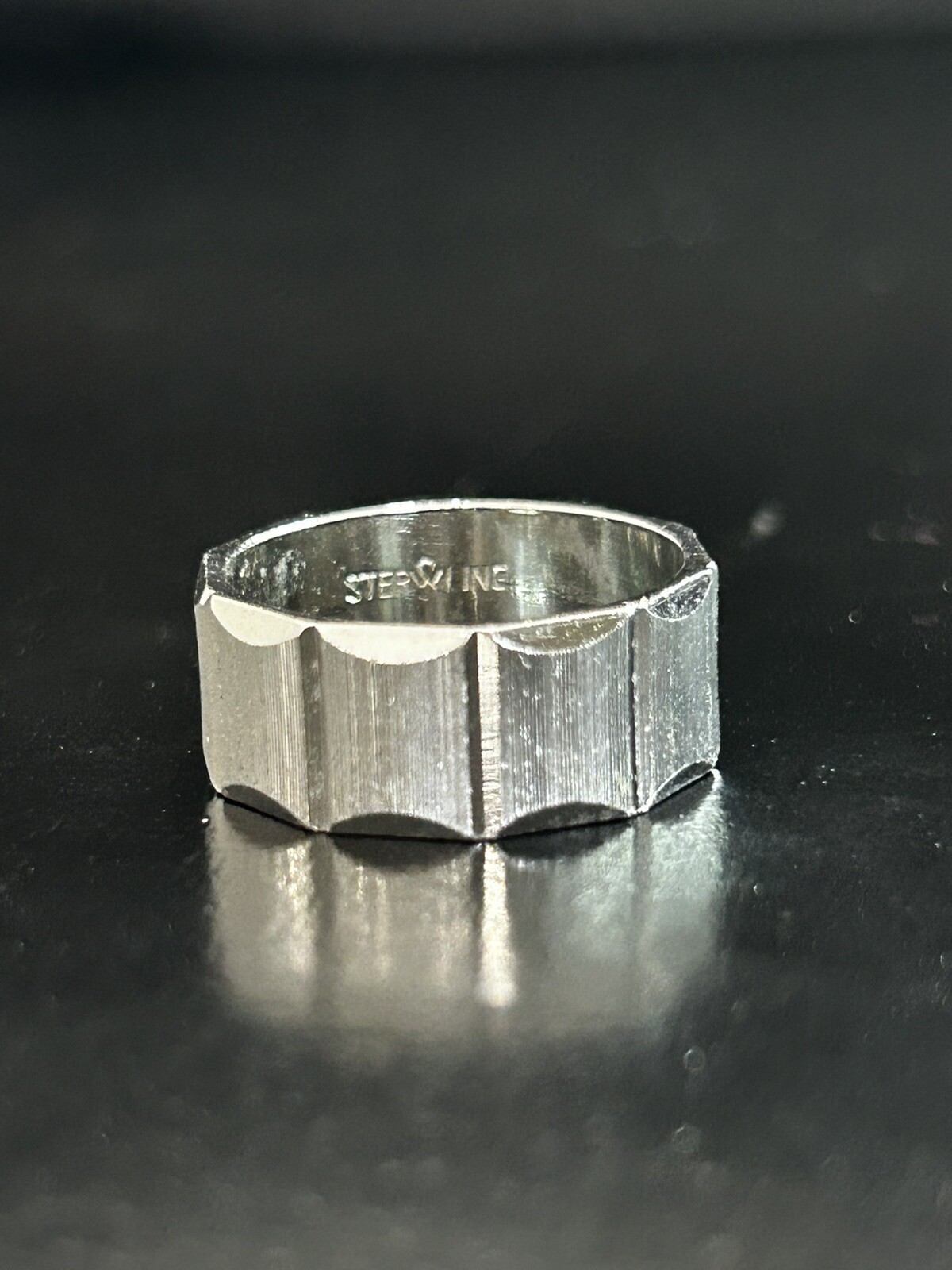 Ring Sterling Size 7 Sliver Square Block Band Rectangle Cut Carve Vintage