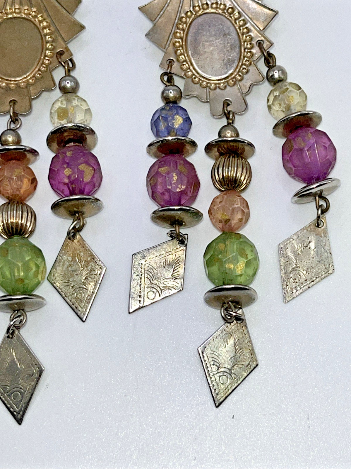 Vtg 1980s Pierced Earrings Multi-Color Chandelier Boho Statement Southwestern