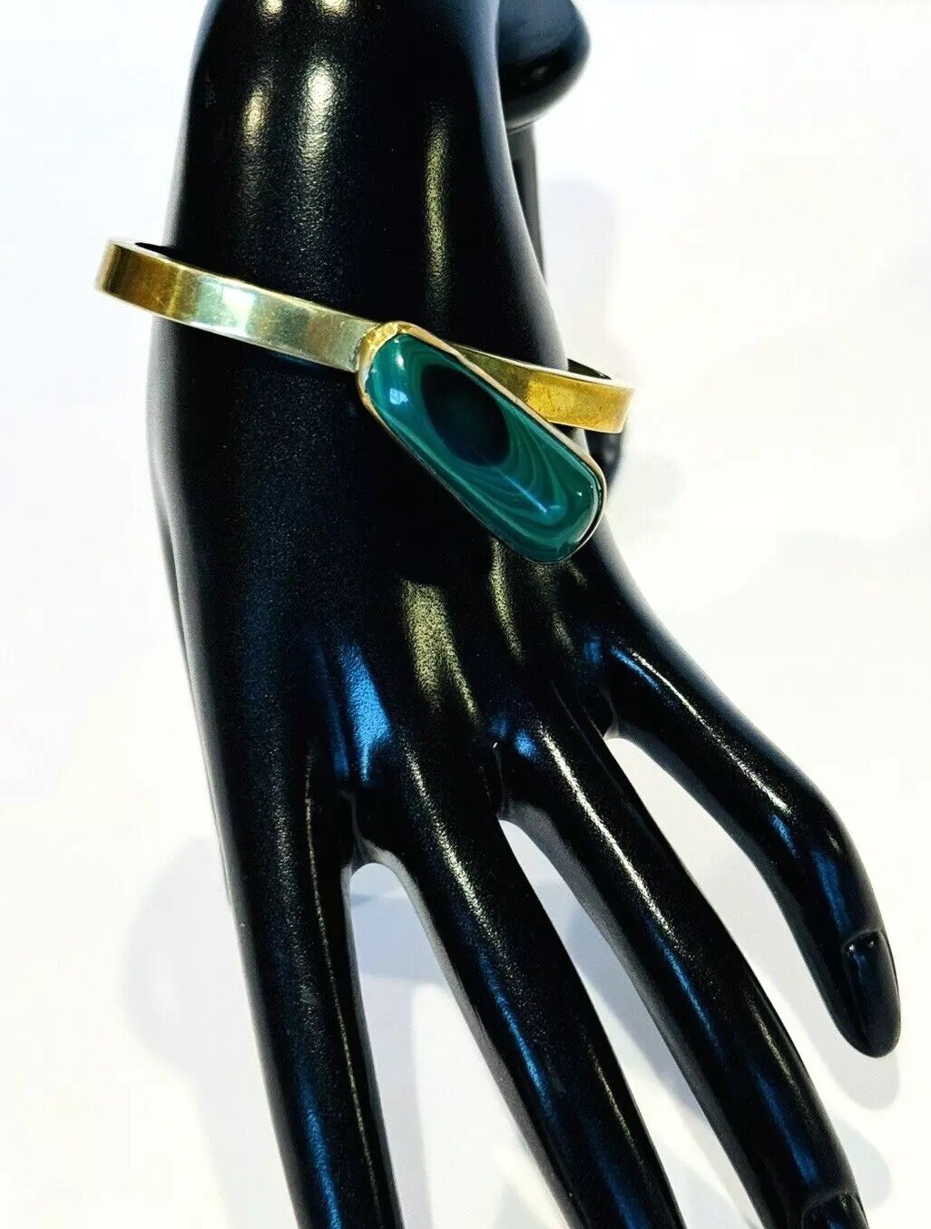 Vintage Malachite & Thick Copper Cuff Bracelet Retro Art Deco Revival Design 30g