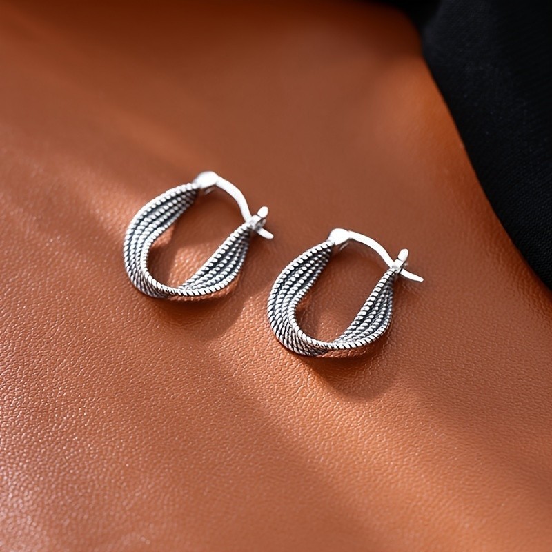 1Pair Vintage 925 Silver Plated Twist Earrings for Women Alloy Jewelry Gift New