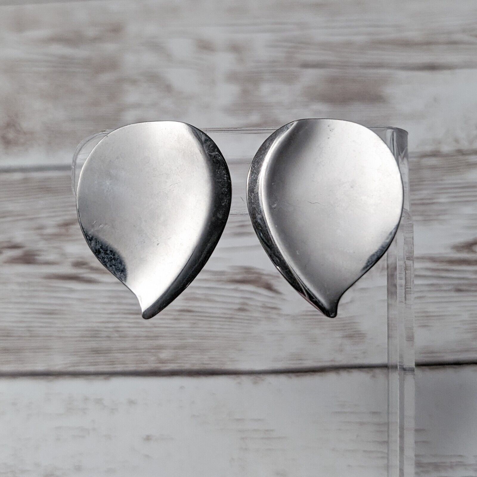 Vintage Clip On Earrings – Silver Tone Upside Down Teardrop Large 1 & 3/8″