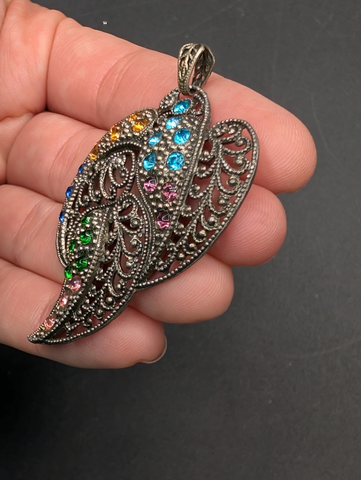 Vintage L/N Little Nemo Rhinestone Filigree Pot Metal Pendant For Necklace